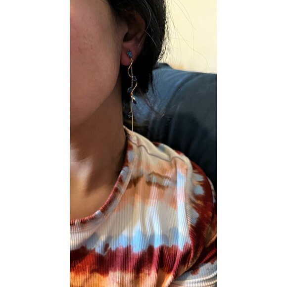 navy blue earrings gold chandelier, dark blue wedding crystal  blue earrings - Picture 8 of 8